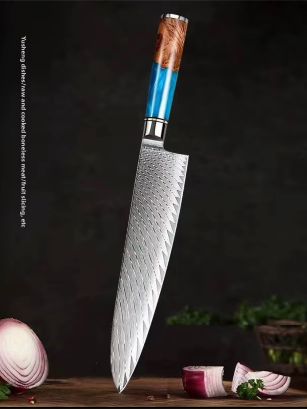 8” Damascus Steel Chef Knife – Resin & Wood Handle – Premium Kitchen Knife